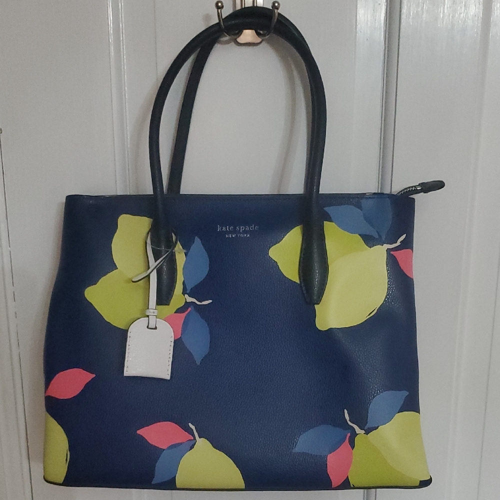 Kate Spade Blue and Yellow Tote Bag with Citrus Print